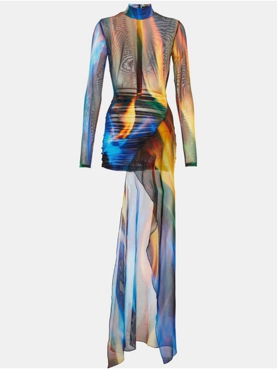 David Koma Dresses & Skirts - Asymmetrical Sheer Multi-Color Mesh Dress